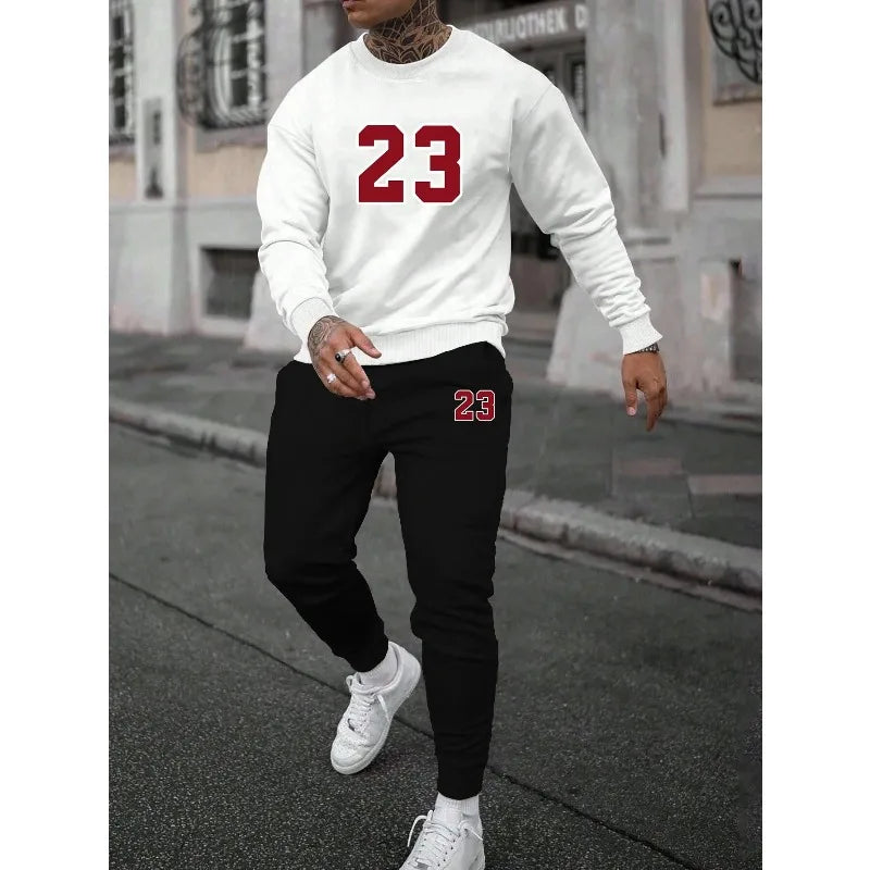 Sports Mens Tracksuit Print Long Sleeves Sweatshirt Sweatpants Casual Gym Jogging Tops Pants Man Clothing Fall Winter Sportwear