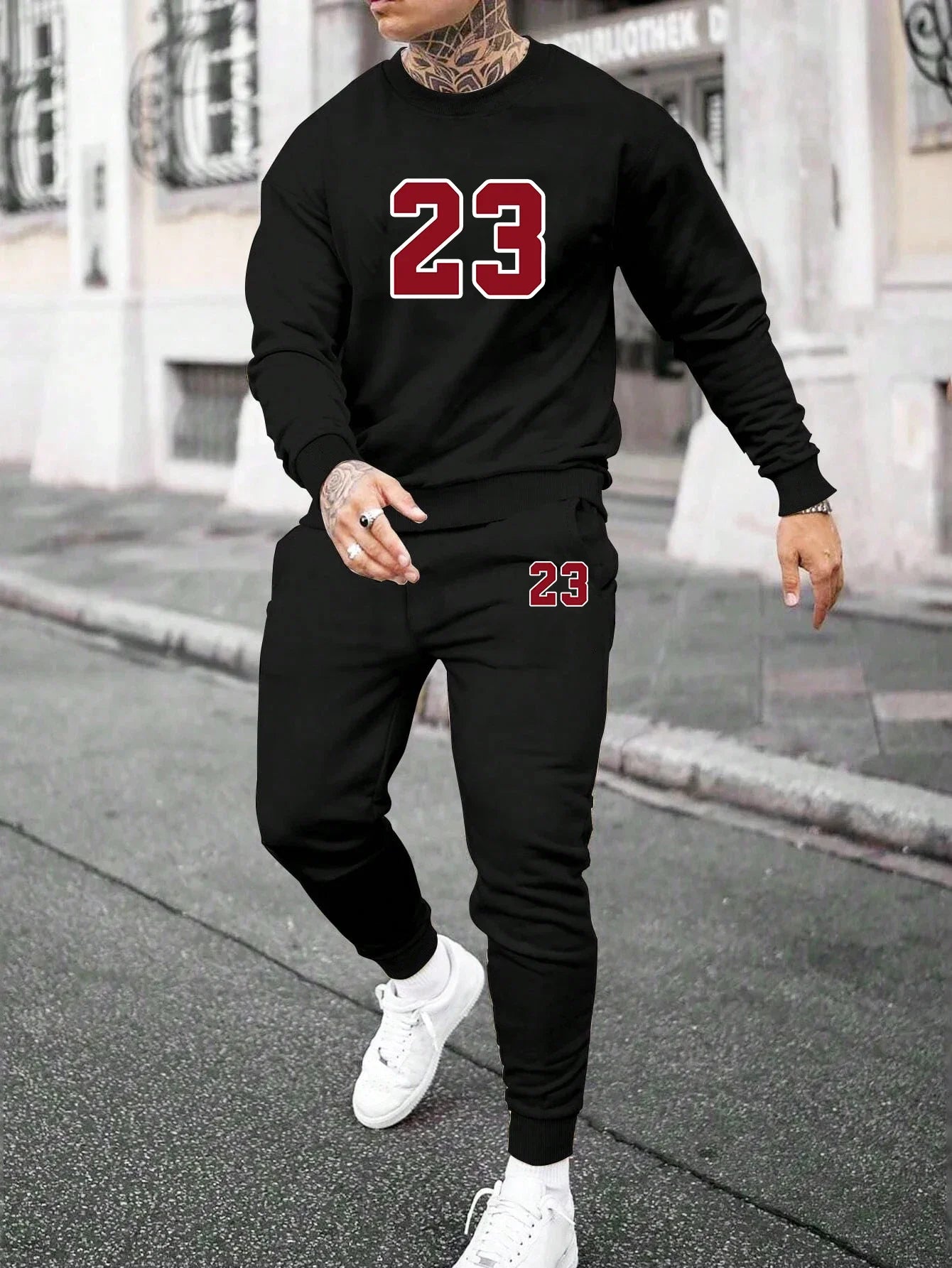 Sports Mens Tracksuit Print Long Sleeves Sweatshirt Sweatpants Casual Gym Jogging Tops Pants Man Clothing Fall Winter Sportwear