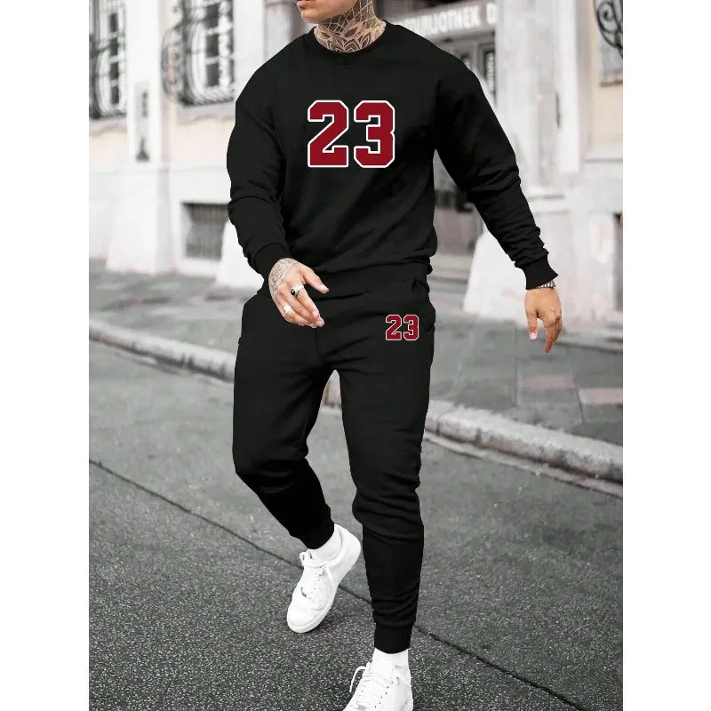 Sports Mens Tracksuit Print Long Sleeves Sweatshirt Sweatpants Casual Gym Jogging Tops Pants Man Clothing Fall Winter Sportwear